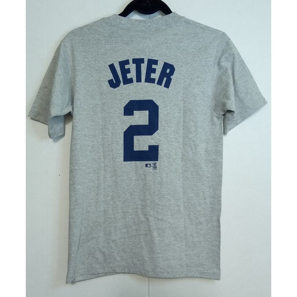 New York Yankees #2 Jeter Majestic Gray Tee Youth Large (14/16)
